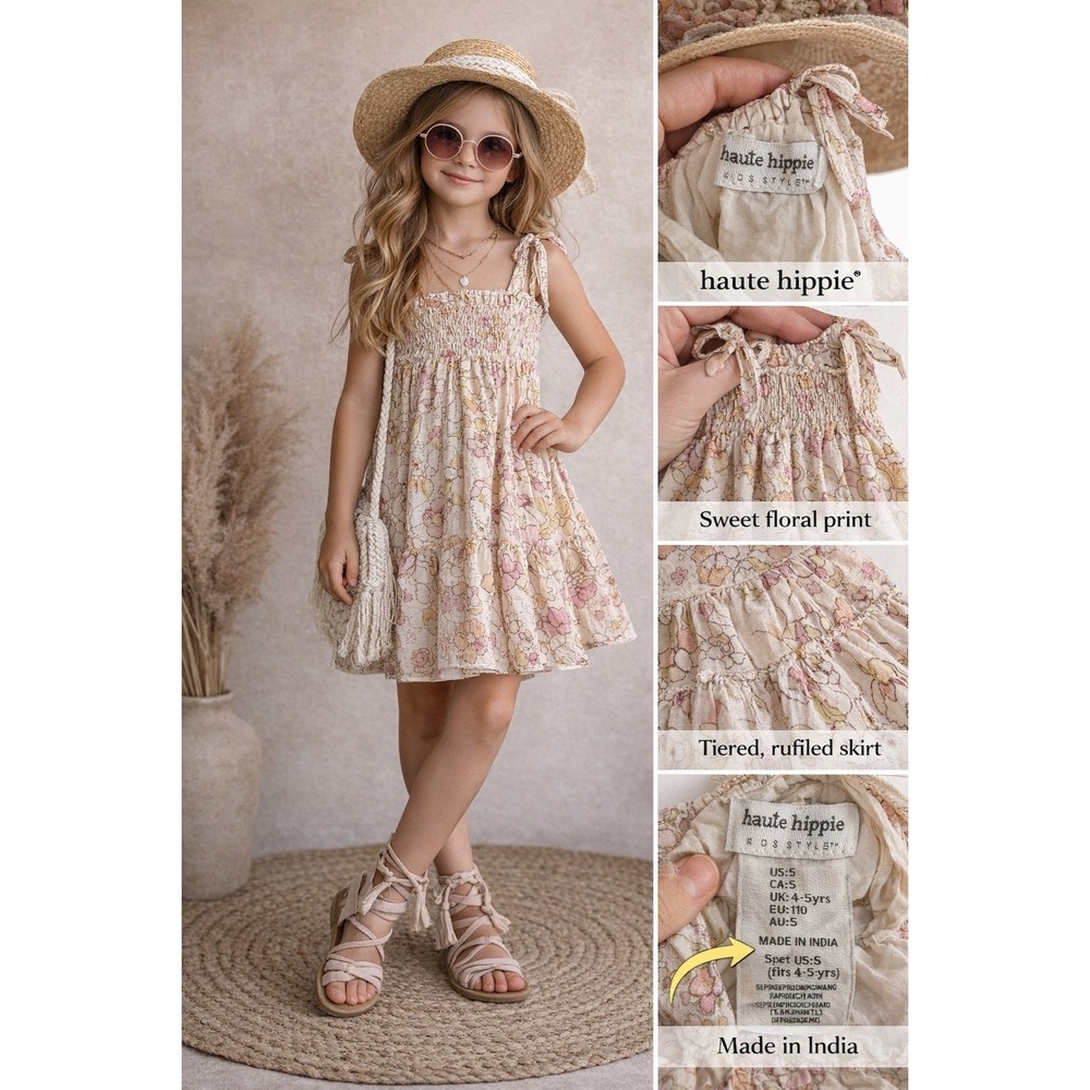 Haute Hippie Kids Girls Size Five Floral Cotton Tiered Boho Cottagecore Sundress